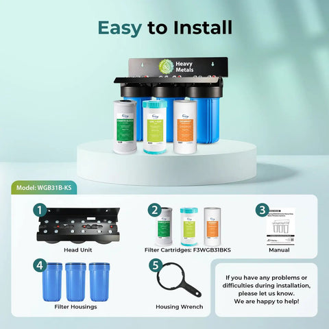 Heavy Metals Whole House Water Filter System Cranks Up Filtration Game with 3 cartridges and housing unit for easy installation.