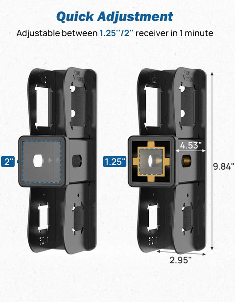 Heavy Duty Hitch Wall Mount For Garage Storage Designed To Fit One Point Two Five Or Two Inch Receivers While Locking Down Your Bikes Cargo Cases And Ski Gear Zero Fuss Install, adjustable size with measurements.