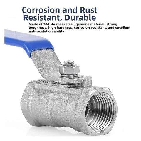 Rock Solid Female Threaded Ball Valve With Smooth As Butter Handle For Dead Stop Leak Free Performance And Heavy Duty Flow Control On Any Residential Or Commercial Plumbing Setup, 304 stainless steel, close-up view.