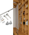 Heavy Duty Rolling Ladder Hardware Kit With Smooth Stainless Steel Track For Libraries And Lofts Hella Sturdy Full Set with rails and ladders.