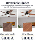 Dual-blade view of 42 Inch Indoor Ceiling Fan With Light LED Flush Mount 5 Blades Bronze Finish With Light Cherry and Maple Brown Blades