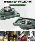 Pro Grade Ucf21032 Pillow Block Bearings Two Pack Square Flange Four Bolt Bearing Steel With Two Inch Bore Self Aligning Hub image displaying double bolt installation and rugged design.