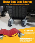 Rock Solid Four Piece Wheel Dolly Set Featuring Tough As Nails Steel Construction And A Rust Resistant Powder Coat Finish Designed To Handle Heavy Loads Like A Champ While Rolling Out Cars Trailers Or Stored Gear Up To Ten Thousand Pounds, showcasing heavy-duty load-bearing capabilities and tire grip.