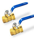 Beefy Two Pack Half Inch Full Port Brass Ball Valves with Blue Handles for Water Oil and Gas - Heavy Duty Forged Brass