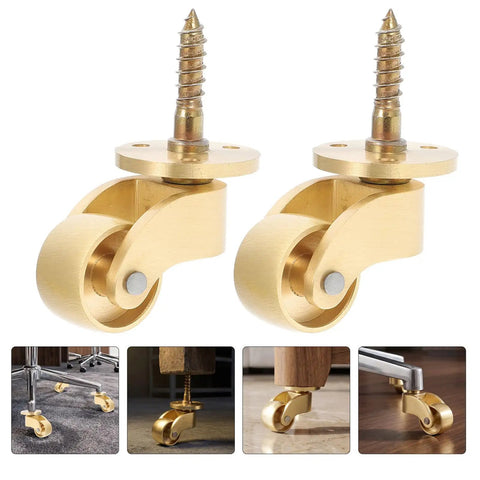 Heavy Duty Swivel Casters Four Pack Brass Furniture Wheels Silent Roll Protects Hardwood Floors Built Tough For Tables And Chairs Smooth Glide Rolling Hardware Bump Free Easy Setup in a close-up view.