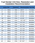 Fuel Sender Unit Size, Resolution and Installation Recommendation chart for Heavy Duty Marine Fuel Gauge Sending Unit 240 To 33 Ohms.