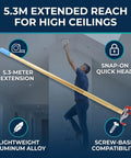 Smoke Detector Removal Tool With Super Long Telescopic Pole Skip The Climb For High Ceilings Ladder Free Access No Fuss Battery Test And Quick Swap Up To 16 Feet with 5.3m reach and quick snap-on head.