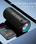 Rugged Portable Bluetooth Speaker With 24W Stereo Sound Deep Bass TWS Pairing IPX7 Waterproof shown with phone interface
