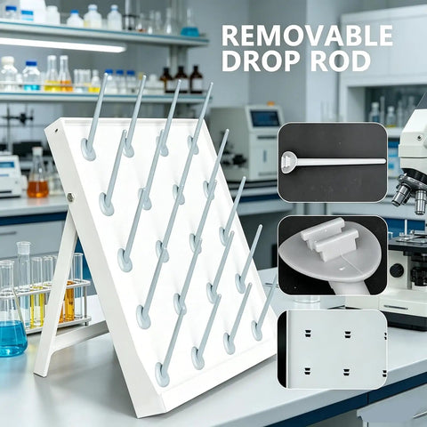 Heavy Duty Lab Drying Rack With Mobile Wheels For Easy Rolling Around The Bench Detachable Drip Rods for secure glassware drying.