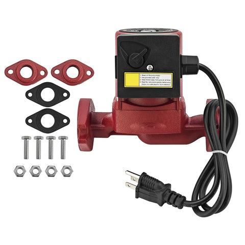 Heavy Duty Hot Water Circulator Pump Compatible With Grundfos Ups50 60F Featuring Solid Cast Iron Housing and Three Speed Motor, includes gaskets and hardware.