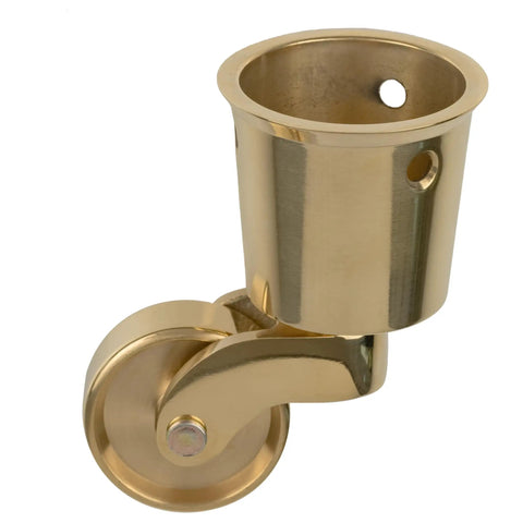 Solid Brass Round Cup Caster Wheel showcasing a swivel design for furniture use, ideal for tables, sofas, and dressers.