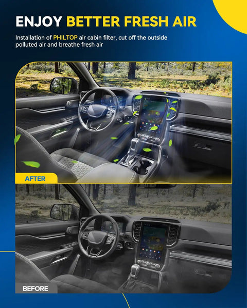 Image showing interior of vehicle before and after installing True HEPA Cabin Air Filter Replacement For Chevy Traverse GMC Acadia Buick Enclave.