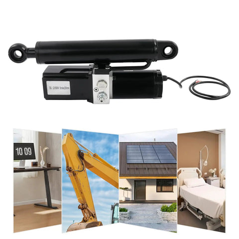 Heavy Duty 12V Linear Actuator Built Solid To Crush Heavy Loads Without Breaking A Sweat Featuring Fast Stroke Speed And Industrial Grade Steel For Any Rigged Up Project with black steel body and wiring.