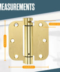 Self Closing Door Hinges With Spring Loaded Auto Close Brass 3.5 Inch Radius Five Eighths Inch Adjustable Tension Easy Install