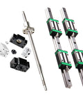 Heavy Duty Hgr20 Linear Guide Rail Set With Rm1605 Precision Ball Screw Kit featuring steel rails and black mounts.