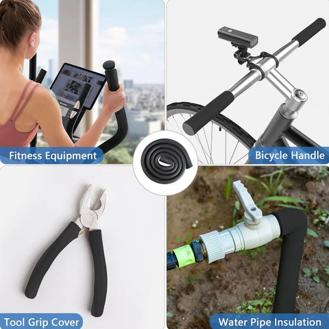Solid As A Rock Foam Pipe Insulation Tubing With A Sweet Snug Fit Quarter Inch Inner And Five Eighths Outer Diameter Three Point Three Feet Long Durable Weather Shielding Made For Roof Rack Cable Wrapping used on bicycle handle and water pipes.