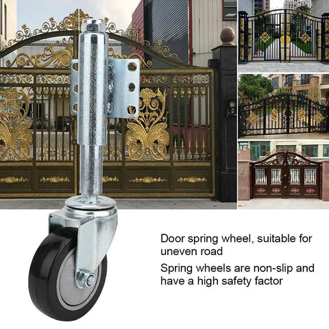 Heavy Duty Spring Loaded Gate Casters Smooth Cruising Wheels For Uneven Driveways Yard Fences Non Slip Pvc Rollers with spring mechanism.