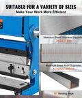 12 Inch 3 In 1 Sheet Metal Shear Brake Roll Machine For Home Shop DIY Friendly showing max sheet thickness, width, and 90° bends