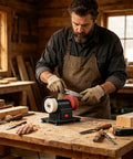 Powerful Compact Bench Grinder With Dual Fine And Coarse Wheels A Slick Counter Mount Setup For Daily DIY Woodwork Sharpening.