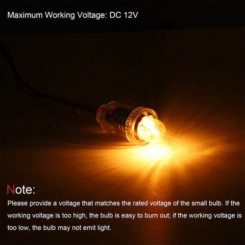 Works Like A Charm E10 Screw Base Miniature Bulbs 12V 5W Warm Yellow Light illuminating with clear glass dome design.