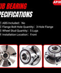 Durable Front Wheel Hub Bearing Assembly For Jeep Grand Cherokee 2011 2021 2Wd Oem Equivalent 513324 showing specifications and design.