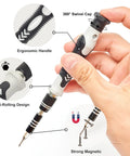Real Deal Precision Screwdriver Set Featuring 124 Tools Including 101 Driver Bits For Slick Electronics Mobile Phone Laptop And Gaming Console Repairs Built Tough For Quick Fixes, ergonomic handle with anti-rolling design and swivel cap.