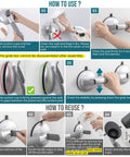Image showing usage instructions for Rock Solid Shower Grab Bars With Grippy Suction Handles No Drill Bathroom Safety Rails.