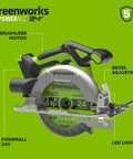 Heavy Duty Brushless Cordless Circular Saw Tool Only Featuring Snappy 24 Volt Battery Power And Knockout Demolition Cutting With Easy Lock Bevel Adjustment For Dependable High Speed Performance close-up of the saw blade and handle