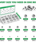 640 Piece Assorted 304 Stainless Steel Bearing Balls Kit 1mm To 8mm Sizes Rust Resistant Precision Built Heavy Duty Metal Hardware For Auto Repair And Diy Fixes Rock Solid Quality, various ball sizes displayed.