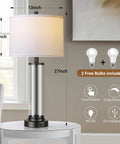 Touch Control Table Lamps Set Of 2 With USB Ports And 3 Way Dimmable Bedside Lighting For Living Room And Bedroom with dimensions displayed