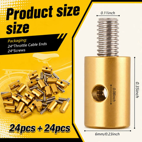 24Pcs Solderless 6mm Throttle Cable Ends With Nipple Screws Heavy Duty Throttle Cable Repair Kit product size overview