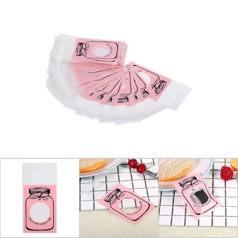 100 Pcs Lovely Plastic Cookies Gift Packaging Bags For Party Supplies Pink Food Grade Safe And Durable Ideal For Weddings Birthdays And Celebrations Everywhere arranged in a fan shape