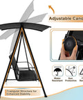 Side view of Two Person Porch Swing With Adjustable Canopy, Comfortable Fabric Seat And Heavy Duty Steel Frame, adjustment knob.
