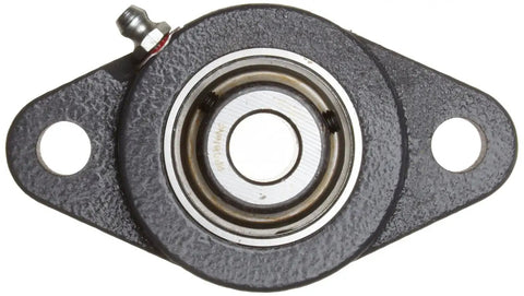 One Inch Bore Two Bolt Flange Mount Pillow Block Ball Bearing Housing With Rock Solid Cast Iron Construction displayed on a flat surface.