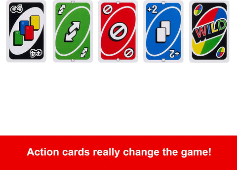 Total Kick Back Uno Card Game For Weekend Hangouts, Family Friendly Classic Party Deck with action cards displayed.