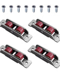 Premium 4 Piece 15 Point 8 Millimeter Wide Nylon Double Pulleys With Heavy Duty Steel Housing That Slides Like Butter For Sliding Doors Windows Cabinets And Drawer Rails, featuring wheels and screws