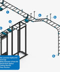 Top Shelf Cable Runway Floor Anchor Kit Black Powder Coated Steel Heavy Duty Telecommunications Stabilizer With Hardware Locks Down Tight No Sliding Around Quick Mount Easy Peasy Setup Ever showing installation components with labeled parts.