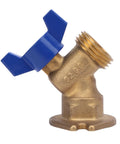 Top Tier 1/4 Inch Solid Brass Quarter Turn Ball Valve Heavy Duty Plumbing Replacement For Toilets And Showers side view with blue handle.