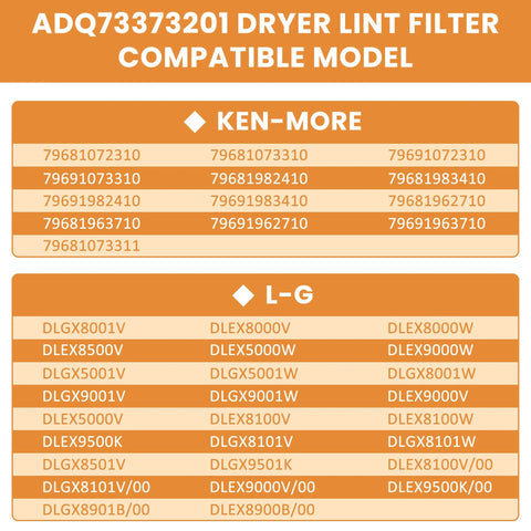 Dryer Lint Screen ADQ73373201 with Brush Fits LG & Kenmore Models Replaces 2656948 Compatibility Chart