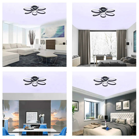 Flower Shape Flush Mount LED Ceiling Light Dope Modern Lamp 22.8 Inch 48W Black Fixture in living room and bedroom scenes