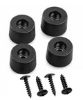 Heavy-Duty Rubber Isolation Feet Four Pack With Steel Inserts-Badass Anti-Vibration Dampening Pads For Amps Subs And Turntables-Smooth Operator Audio Setup Upgrade For Crisp Bass And Ultra Clear Stereo Mixes - Black rubber pads with screws.