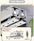 Smooth Glide Bypass Sliding Door Hardware Kit With Bulletproof Stainless Steel Wheels Ultra Silent Operation showing roller wheel set components.