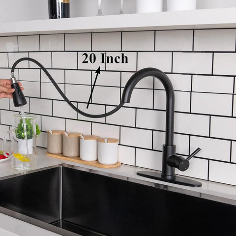 Stainless Steel Kitchen Faucet With Pull Down Sprayer, Farmhouse Brushed Nickel Finish, Single Handle Kitchen Sink Faucet showing 20 inch extension