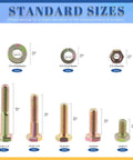 Image of Rock Solid Hex Bolt And Nut Assortment Kit With Grade 8 Coarse Thread Fasteners and standard sizes of washers and bolts.