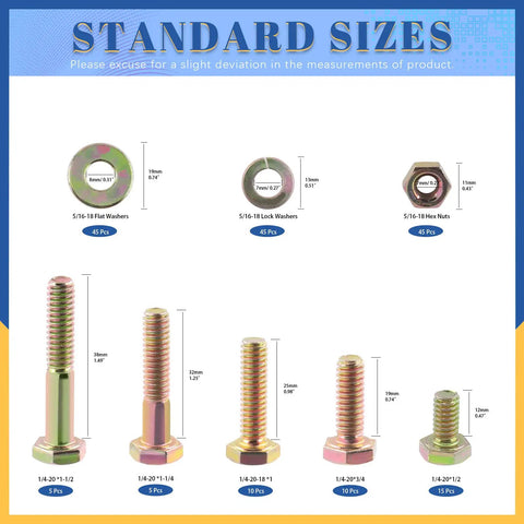 Image of Rock Solid Hex Bolt And Nut Assortment Kit With Grade 8 Coarse Thread Fasteners and standard sizes of washers and bolts.