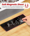 Hand using soft magnetic sheet on Premium Screwdriver Organizer Holder For Desktop Tools, holding screws and clips.