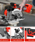 No Frills Hardcore Six Inch Cordless Circular Saw With Brushless Motor And 6200 Rpm Speed Smashes Wood Metal Tile Quick Reliable Match For Milwaukee M18 18v Batteries Tool Only Edition showing depth and angle adjustment features.