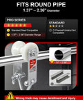 Heavy Duty Overhead Sliding Cart For Round Pipe Tracks 1000 Pound Capacity Garage Shop showing fit for 1.37" - 2.36" round pipes.