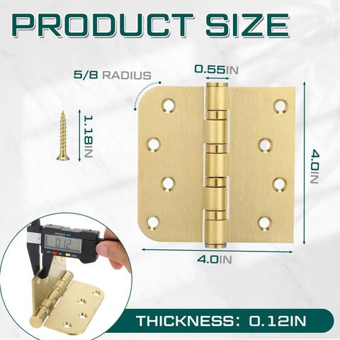 Heavy Duty 4X4 Inch Ball Bearing Door Hinges 3 Pack Thick Stainless Steel Exterior Hinge warm gold finish with measurements.