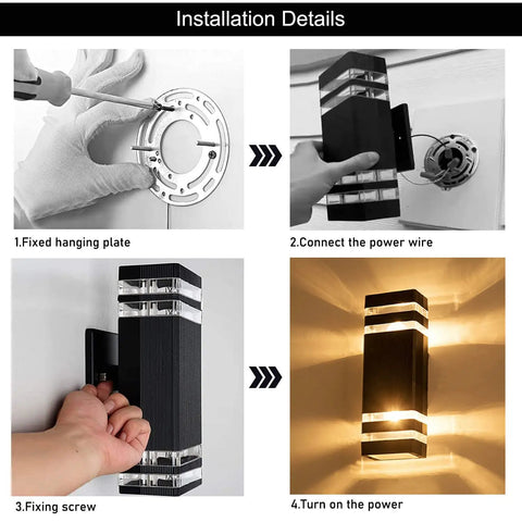 Installation steps for 4 Pack 12 Inch LED Up and Down Wall Lights 14W 4000K Day White Outdoor Aluminum Waterproof IP65